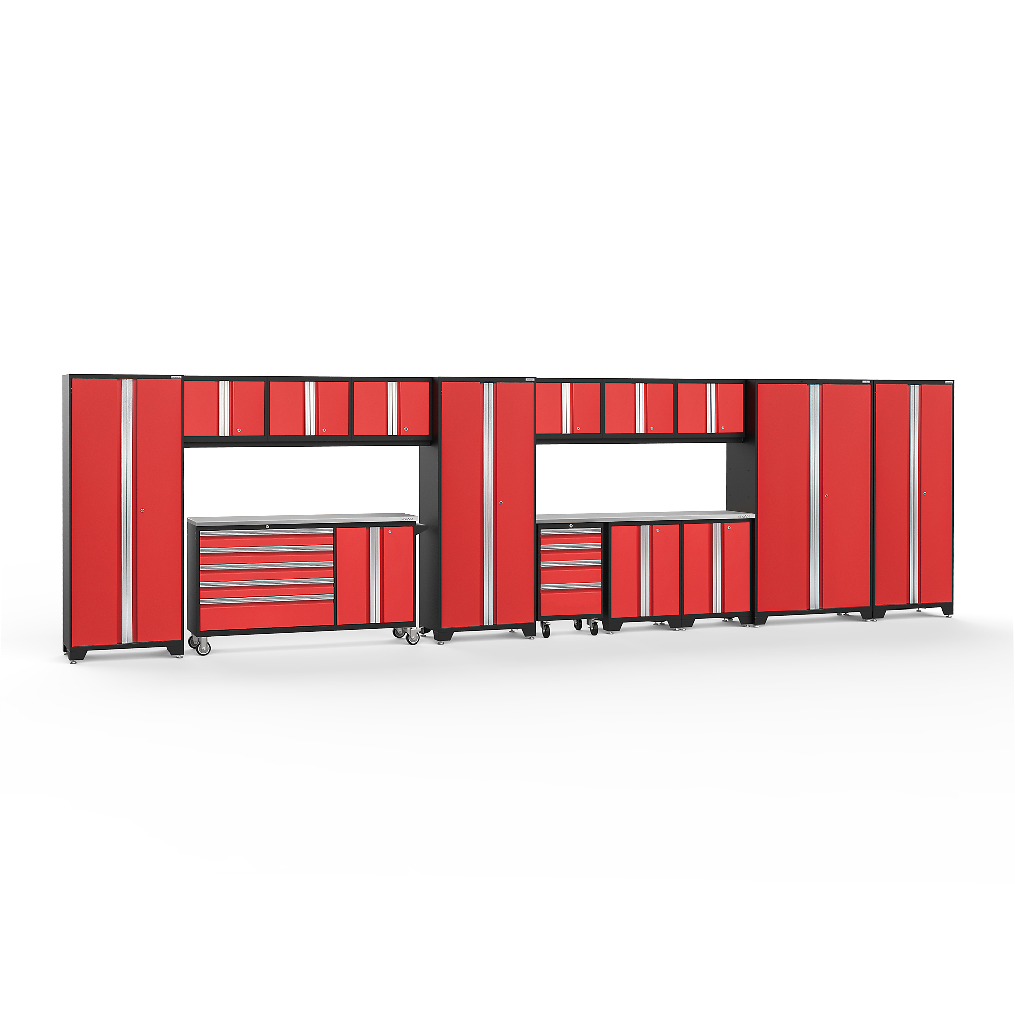 NewAge Products, Bold Series Red 15-Pc. Steel Garage Cabinet Set, Width 276 in, Height 77.25 in, Depth 18 in, Model# 56534